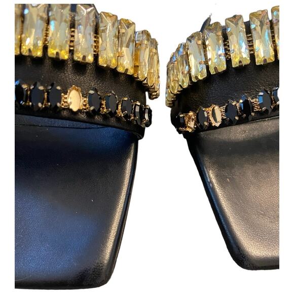 Raye Lavan Leather Heels Mule Crystal Embellishments Square Toe Black Size 8 - Picture 10 of 13